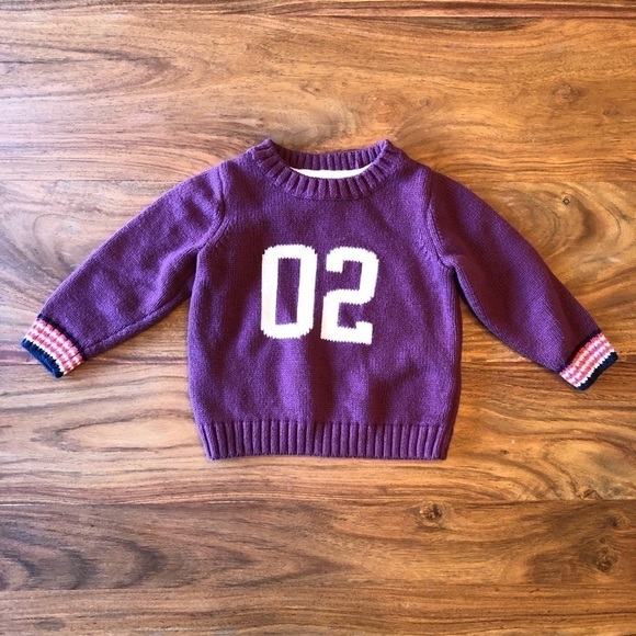 Janie and Jack Burgundy & White “02” Sweater - Picture 1 of 5